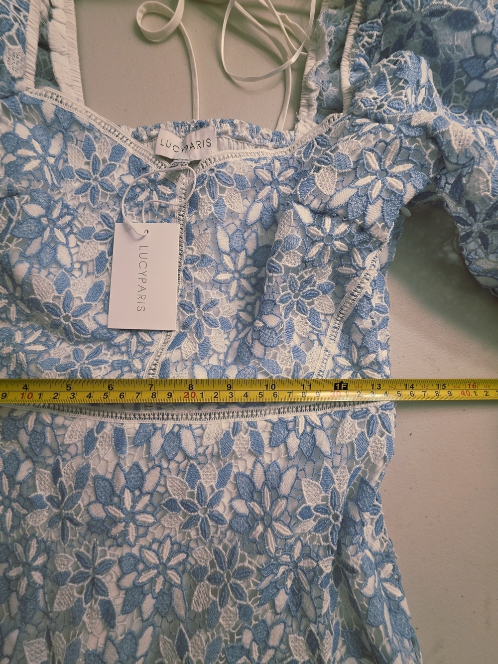 Lucy Paris Light Blue Lace Puff-Sleeve Mini Dress - Picture 6 of 12